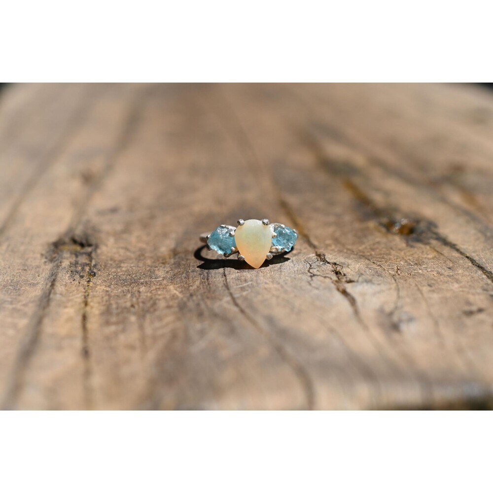Opal Engagement Ring, Natural Ethiopian Opal, Sterling Silver (Size 5)